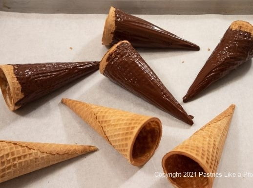 Chocolate covered sugar cones for Caramel Cone Ice Cream