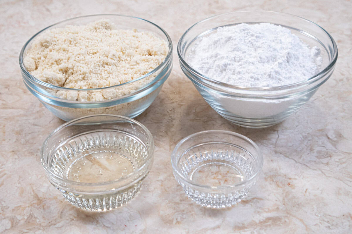 Ingredients for the Almond Paste are:  Almond flour, powdered sugar, simple syrup and almond extrract. 