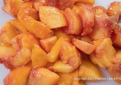 Peaches cut for Caramelized Peach Tart