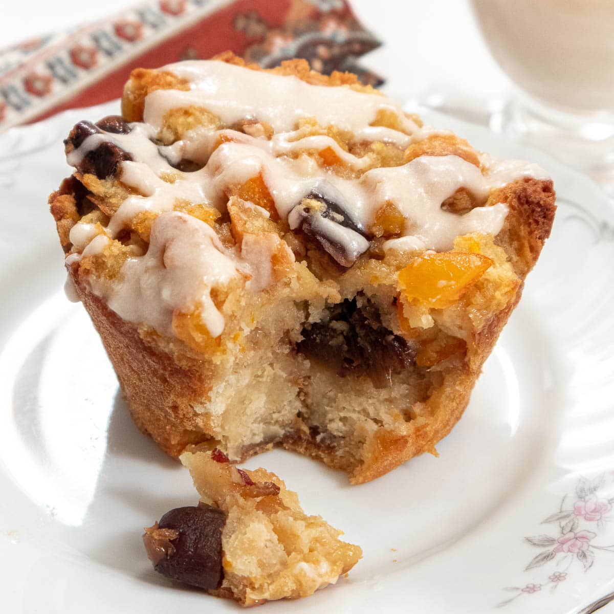 Orange Date Bread Pudding with Hard Sauce drizzled on