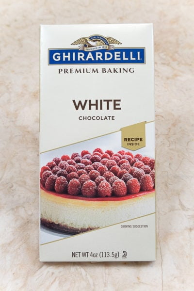 Ghirardelli white chocolate bar for Bailey's Cheesecake