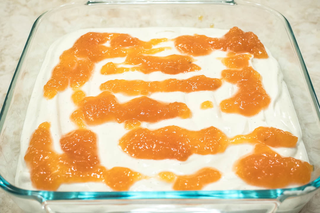 Top layer of peaches