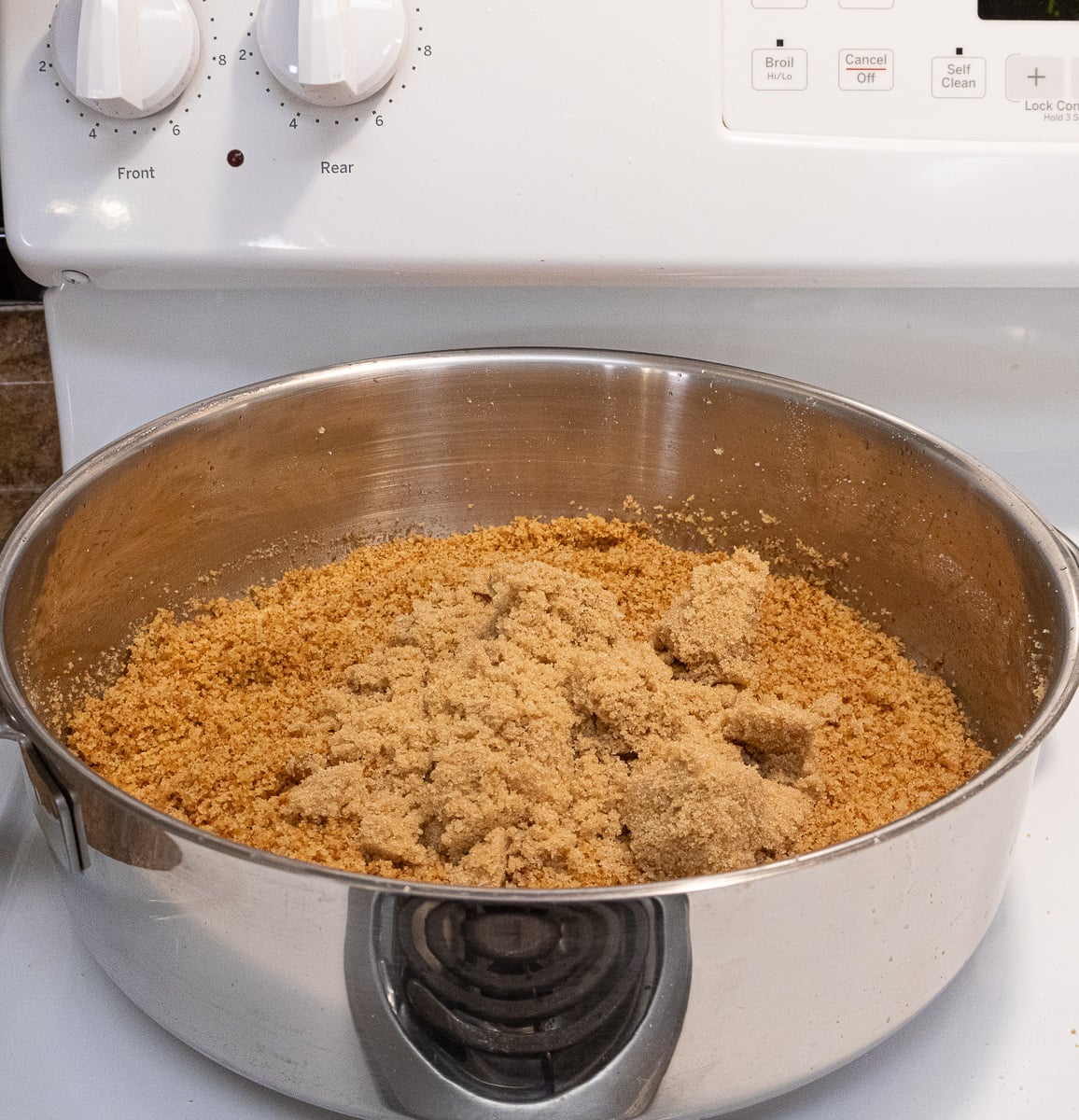 Brown sugar added to the browned breadcrumbs