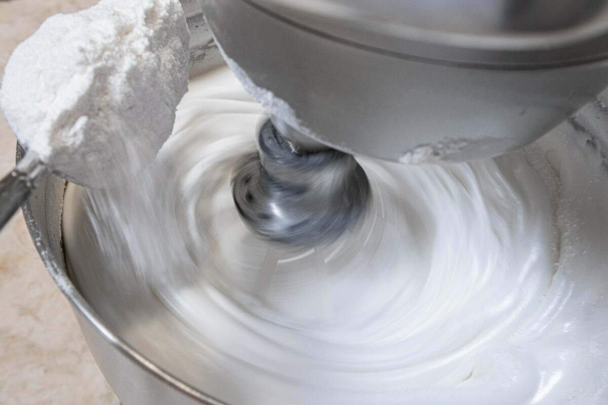 Flour being added for Angel Food Cake