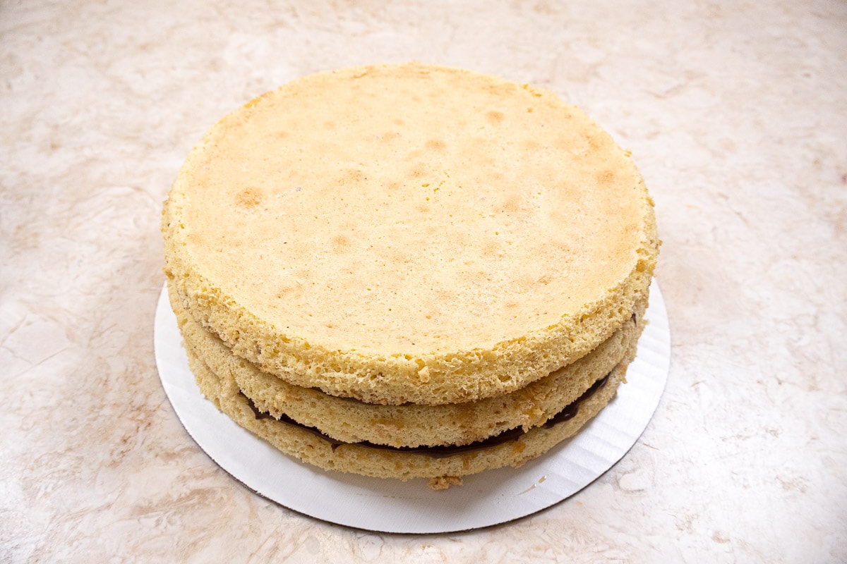 Third layer of Hazelnut Gianduja Cake placed on