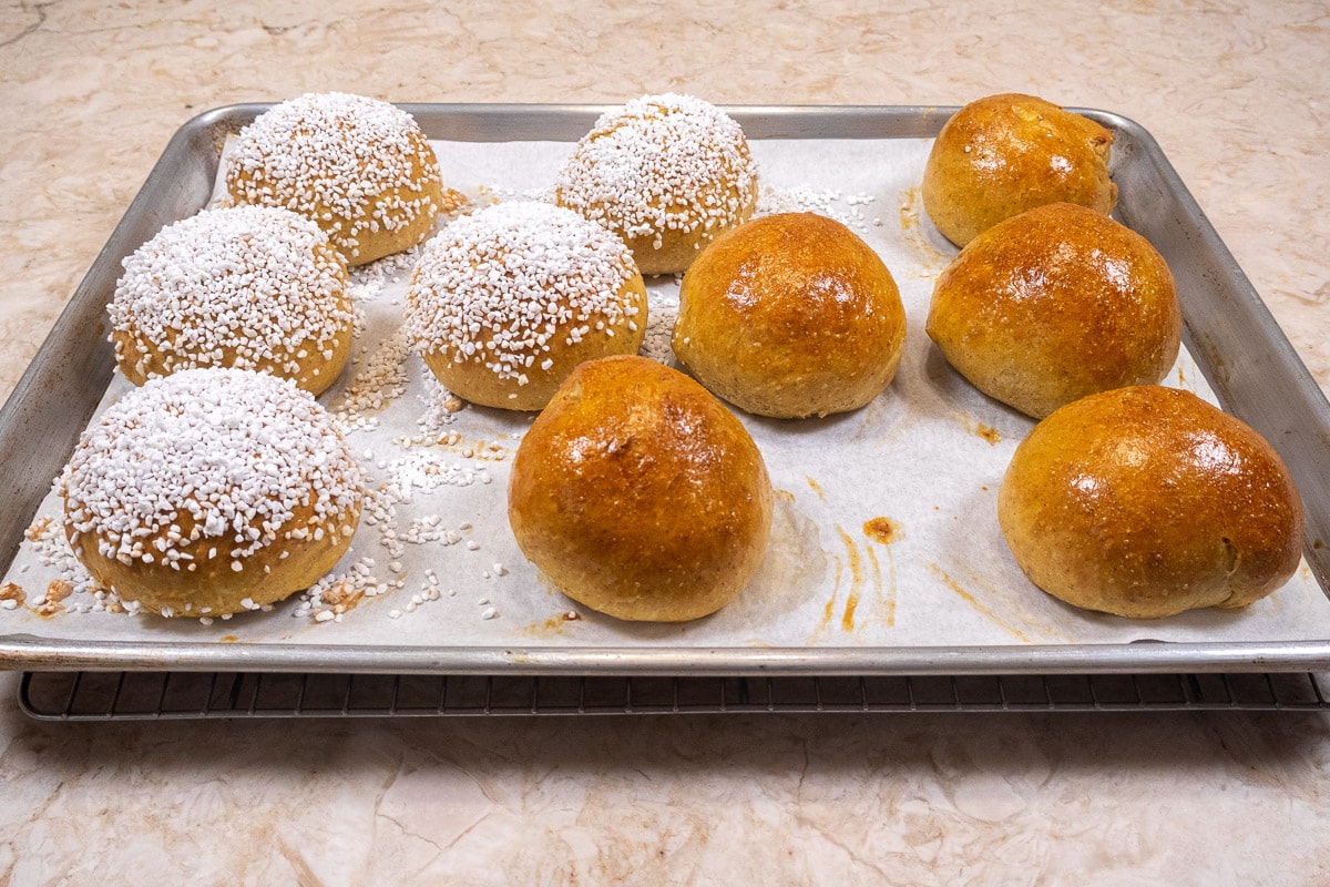 The Pumpkin Dinner and Breakast Rolls are baked on a sheet pan.