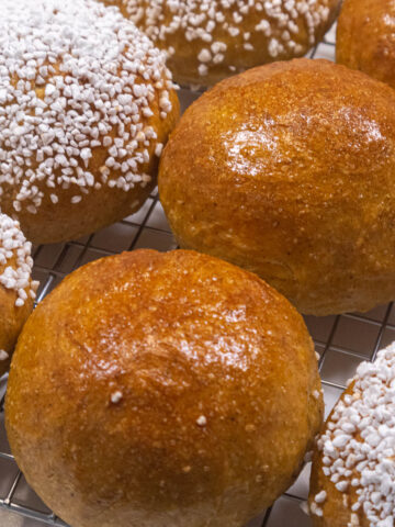 Pumpkin Dinner Rolls along with their pearl sugared breakfast rolls.