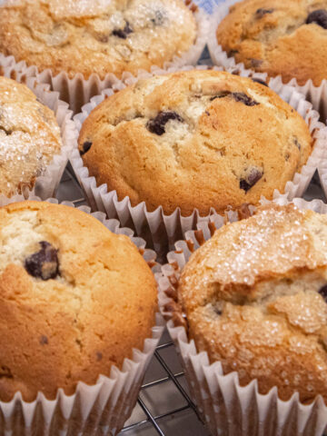 Basic muffins are shown plain and with sanding sugar glistening on top.