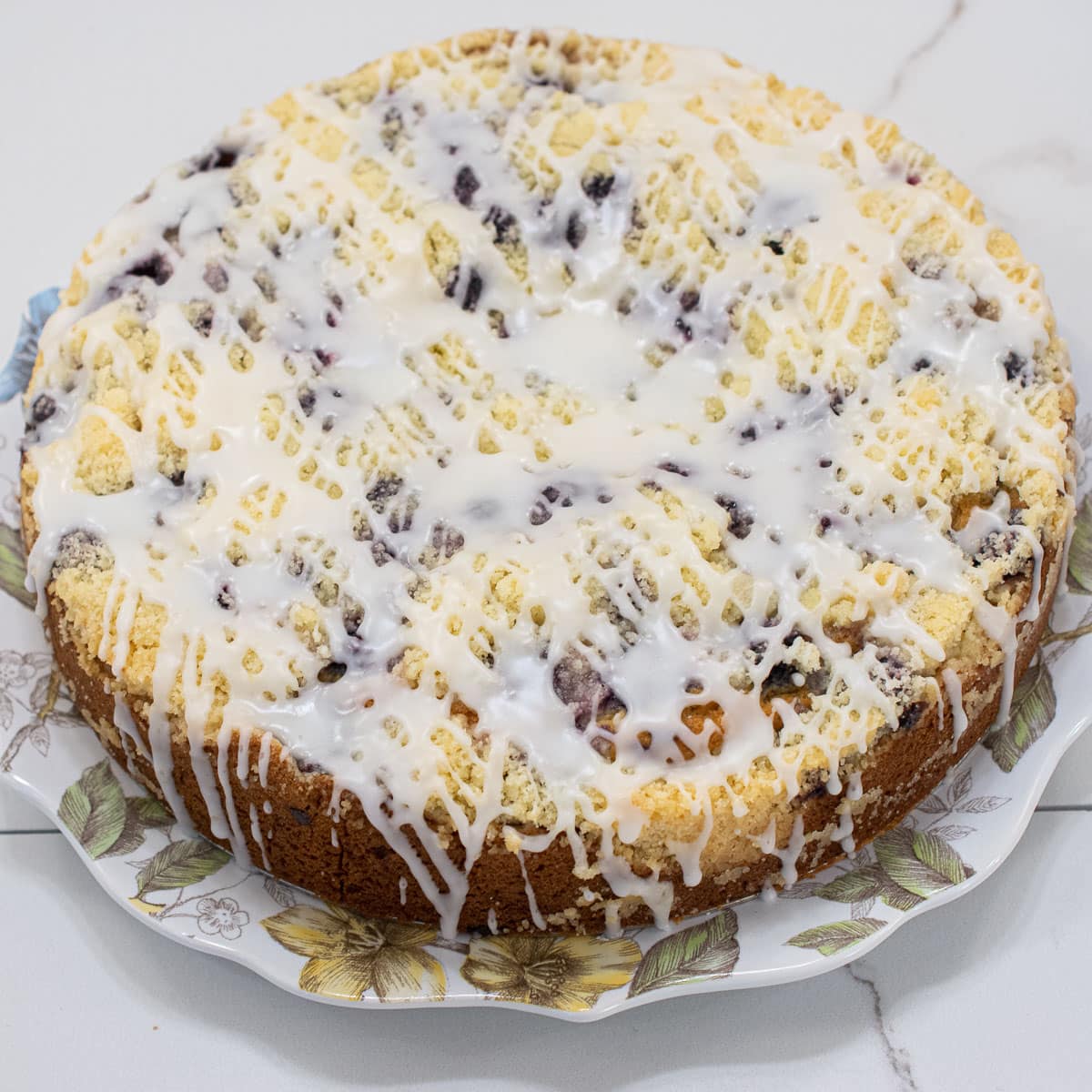 The Blueberry Crumb Coffeecake on a serving plate.