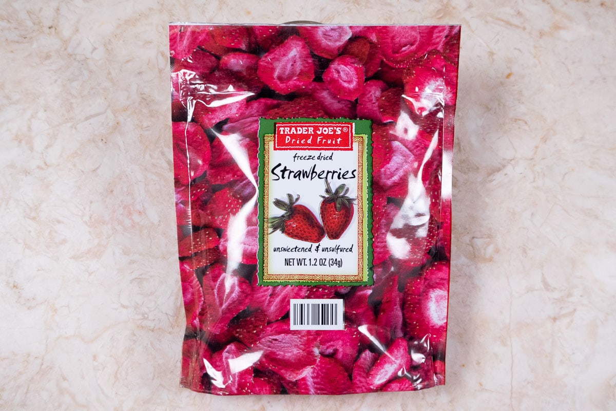 A package of freeze dried strawberries.