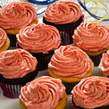 Cupcakes topped with Strawberry Buttercream.