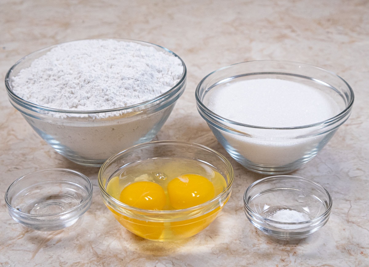 The ingredients for the Springerle are flour, sugar, ansie exract, and baker's ammonia.