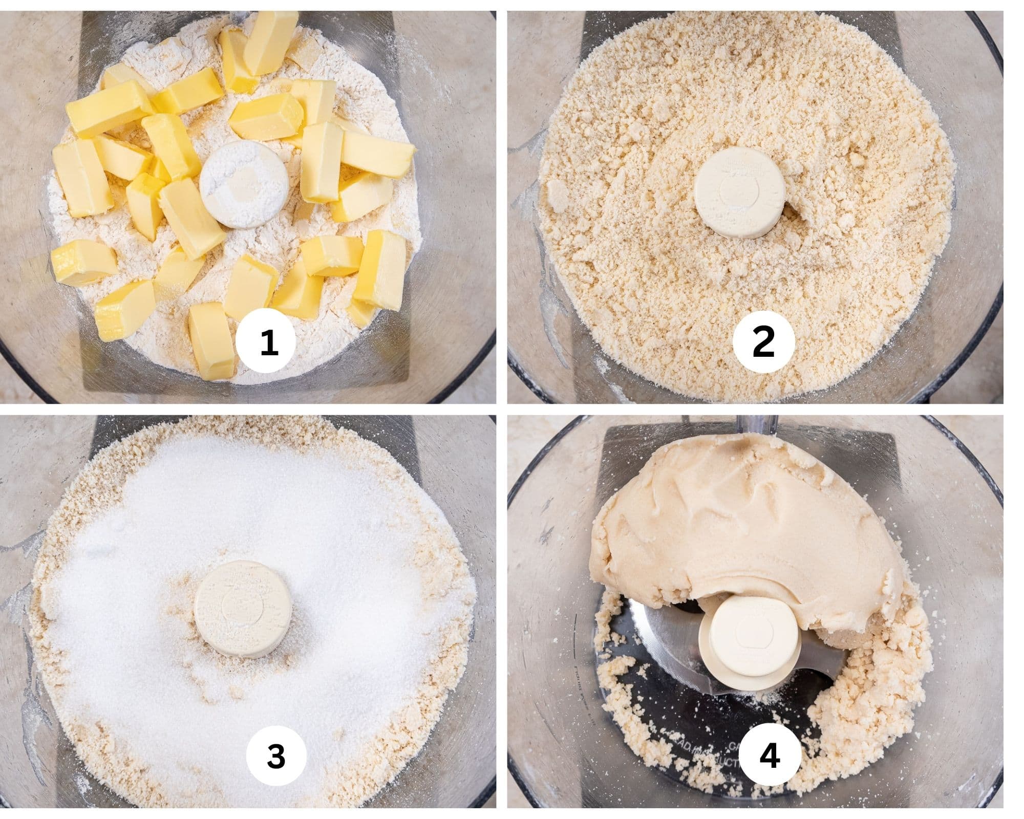 The first collage shows the shortbreads being made in the processor.