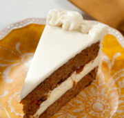 Carrot Cake Cheesecake consists of 2layers carrot cake and 1layer of cheesecake finished with cream cheese frosting.