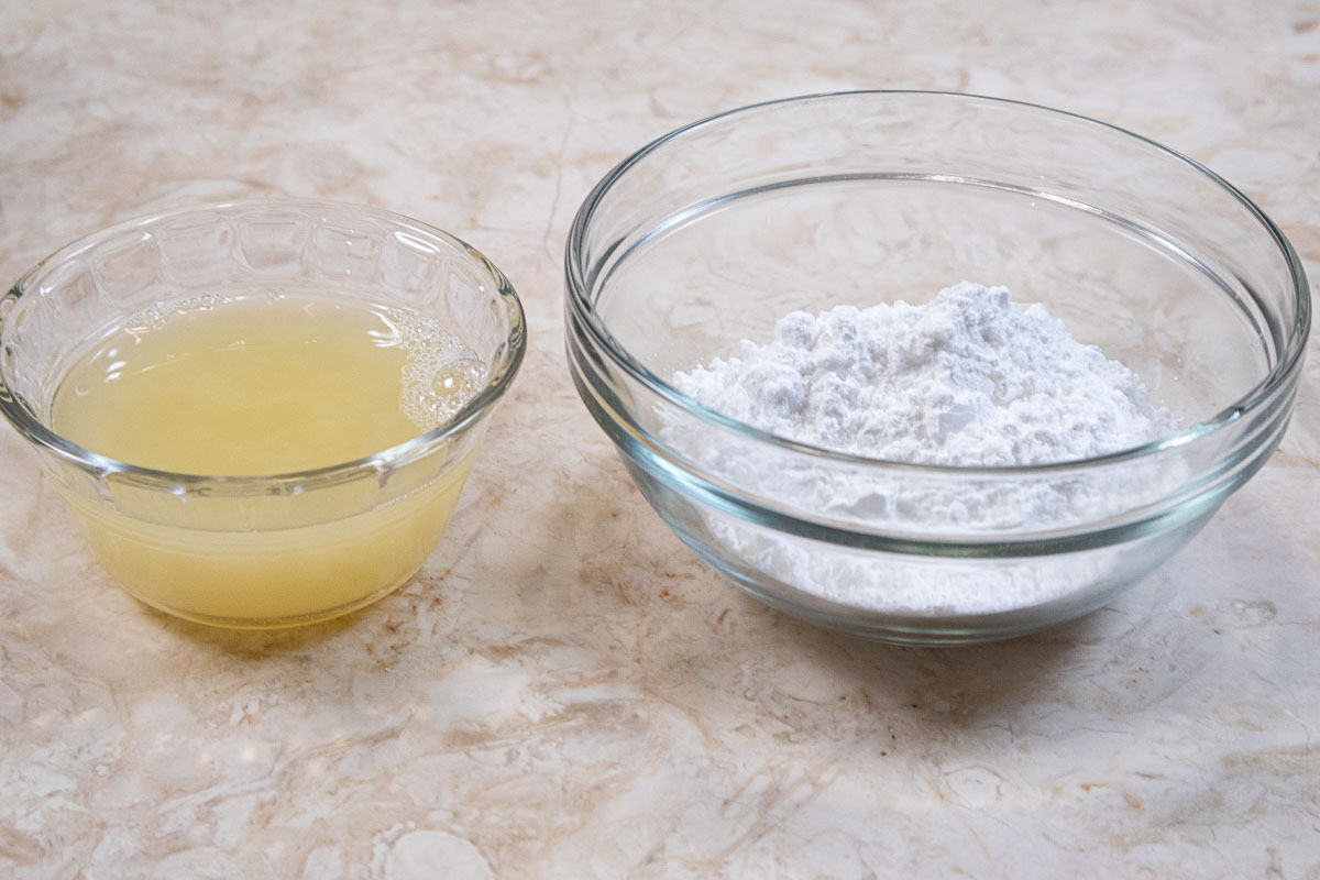 The ingredients for the lemon glaze are lemon juice and powdered sugar.