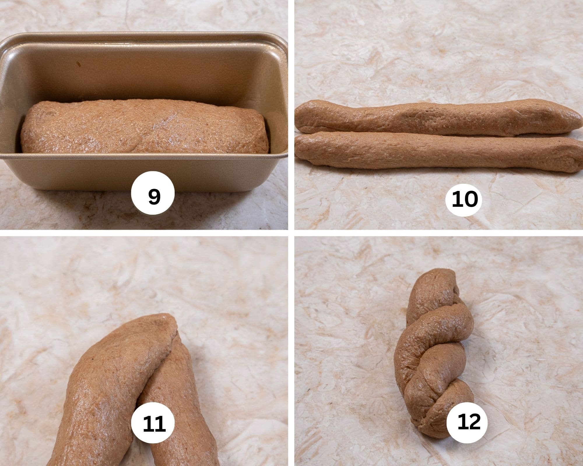 Shapes for the bread dough include a single loaf and two ropes of dough forming a twisted loaf