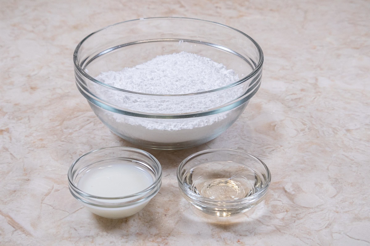 Ingredients for the glaze are powdered sugar, milk and corn syrup.