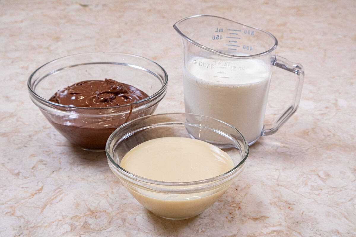 Ingredients for the nutella ice cream are nutella, heavy cream, condensed milk.  