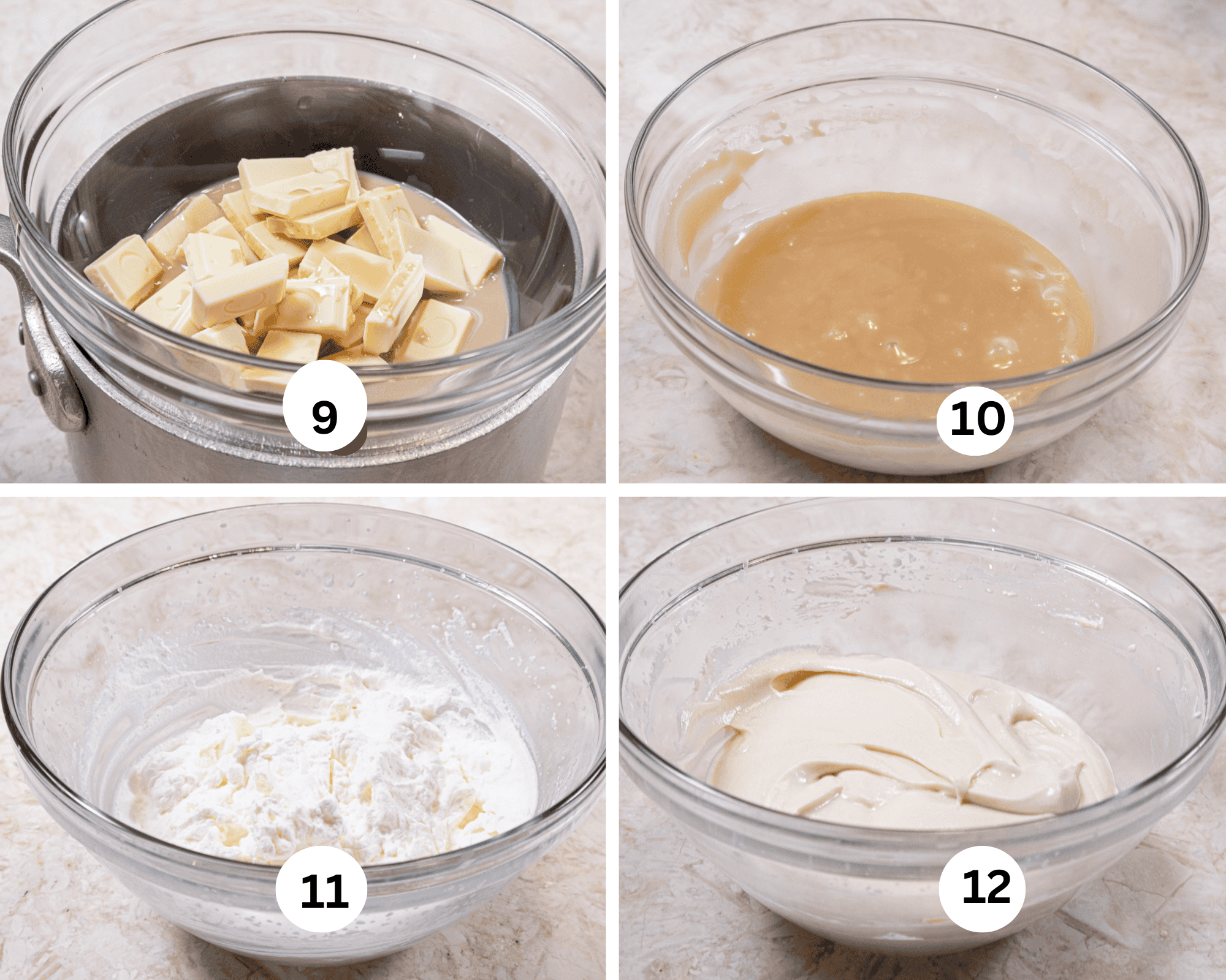 The white chocolate and Bailey's are in a double boiler over simmering water.