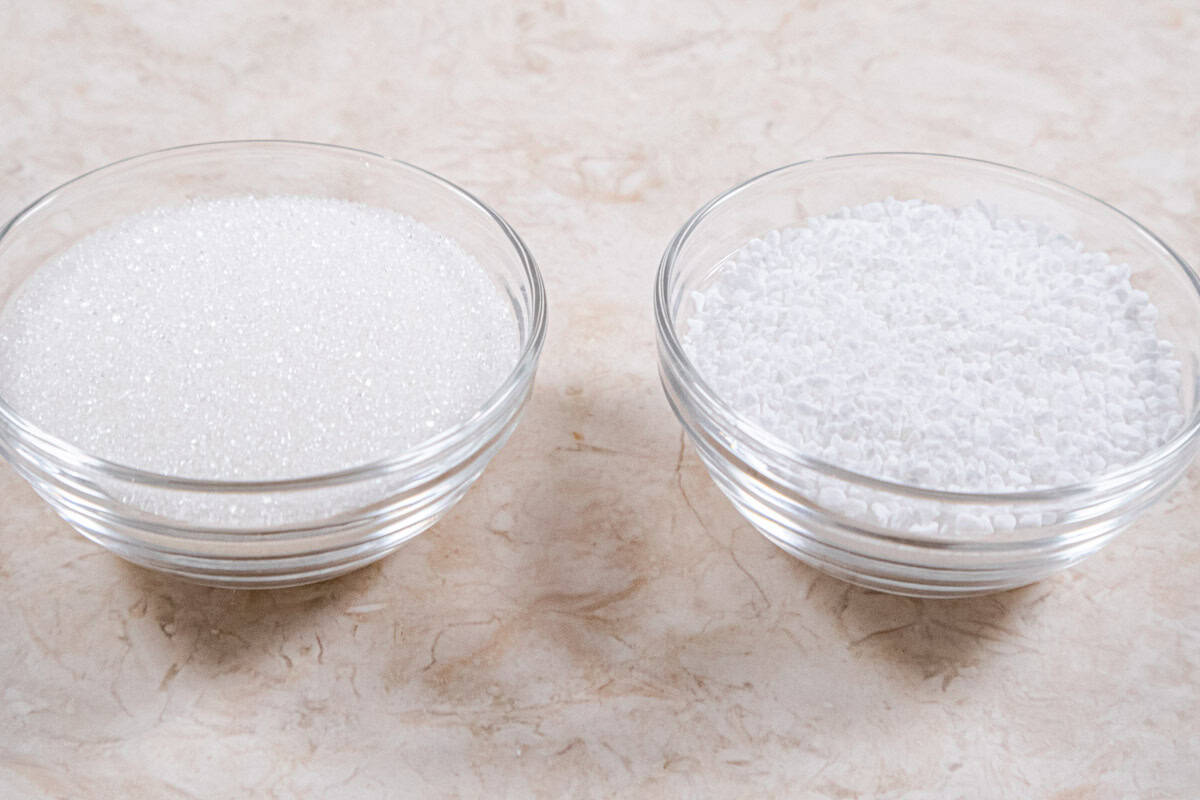 This photo shows the  decorative sanding on the left and Swedish Pearl sugar on the right. 