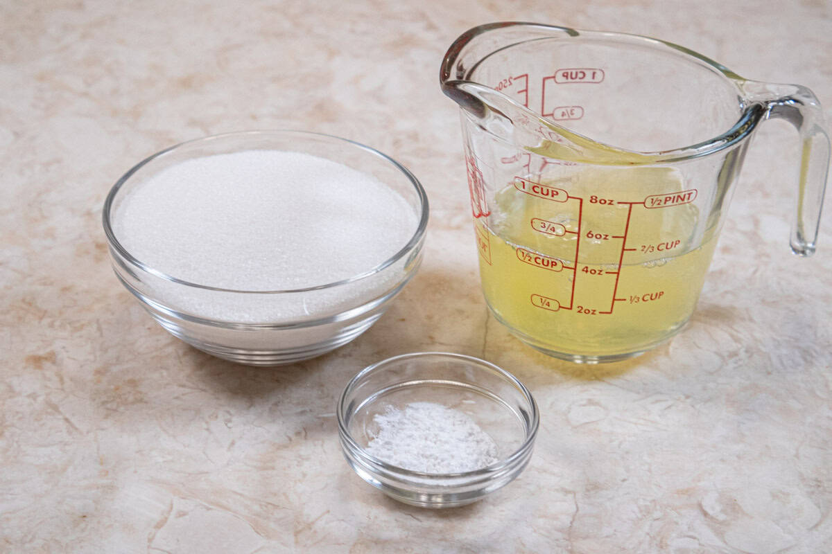 Ingredients for the meringue are bakers sugar, egg whites and cream of tartar  