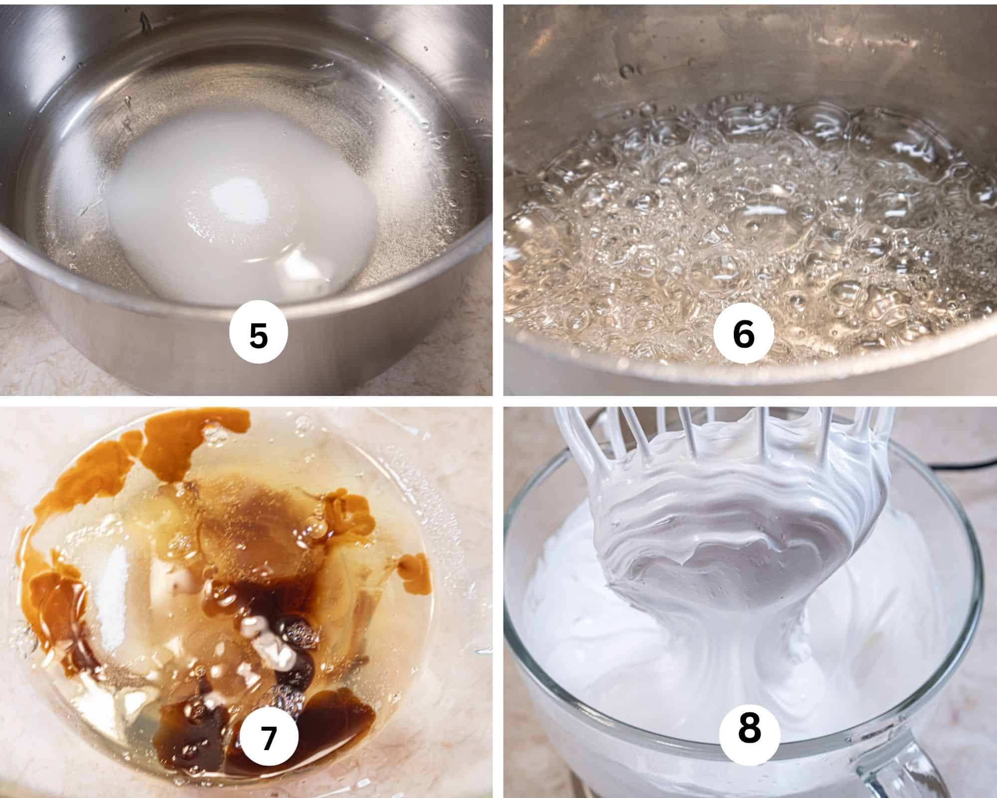 Le gâteau à la crème glacée s'mores est vraiment incroyable 2 Kit Crème de Guimauve Montre la fécule de maïs, le sucre et l'eau dans une casserole, portez à ébullition les blancs d'œufs et tout le sucre et la vanille dans un bol à mélanger et battez pour former la crème de guimauve.