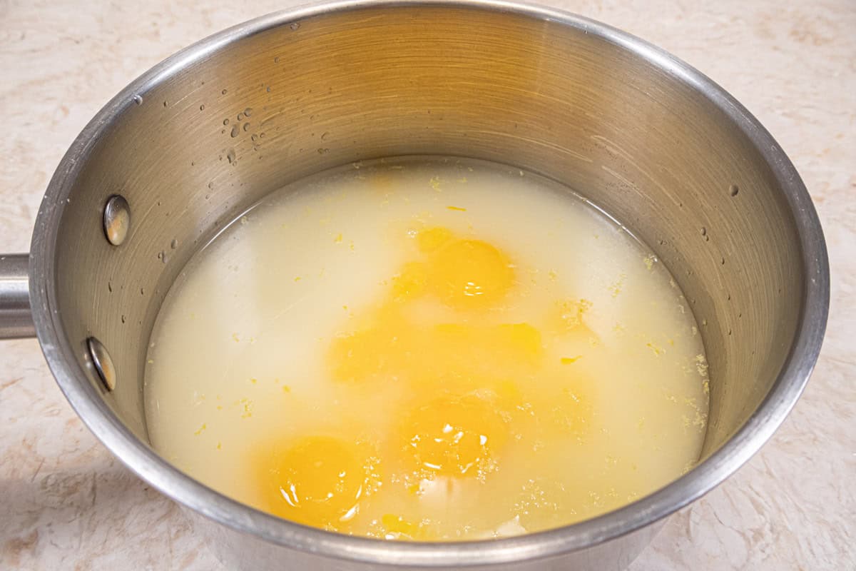 All of the ingredients except the butter area added to a medium saucepan. 