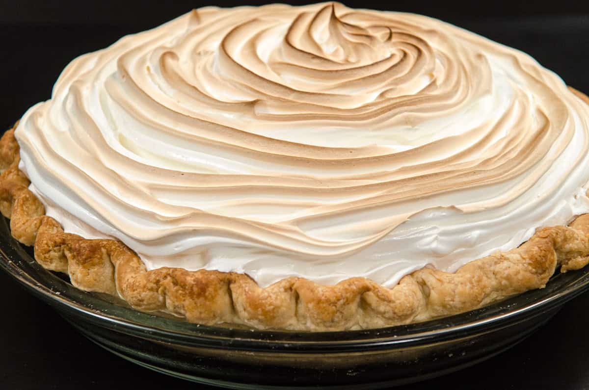 The beautifully browned meringue on top of the Lemon Meringue Pie.