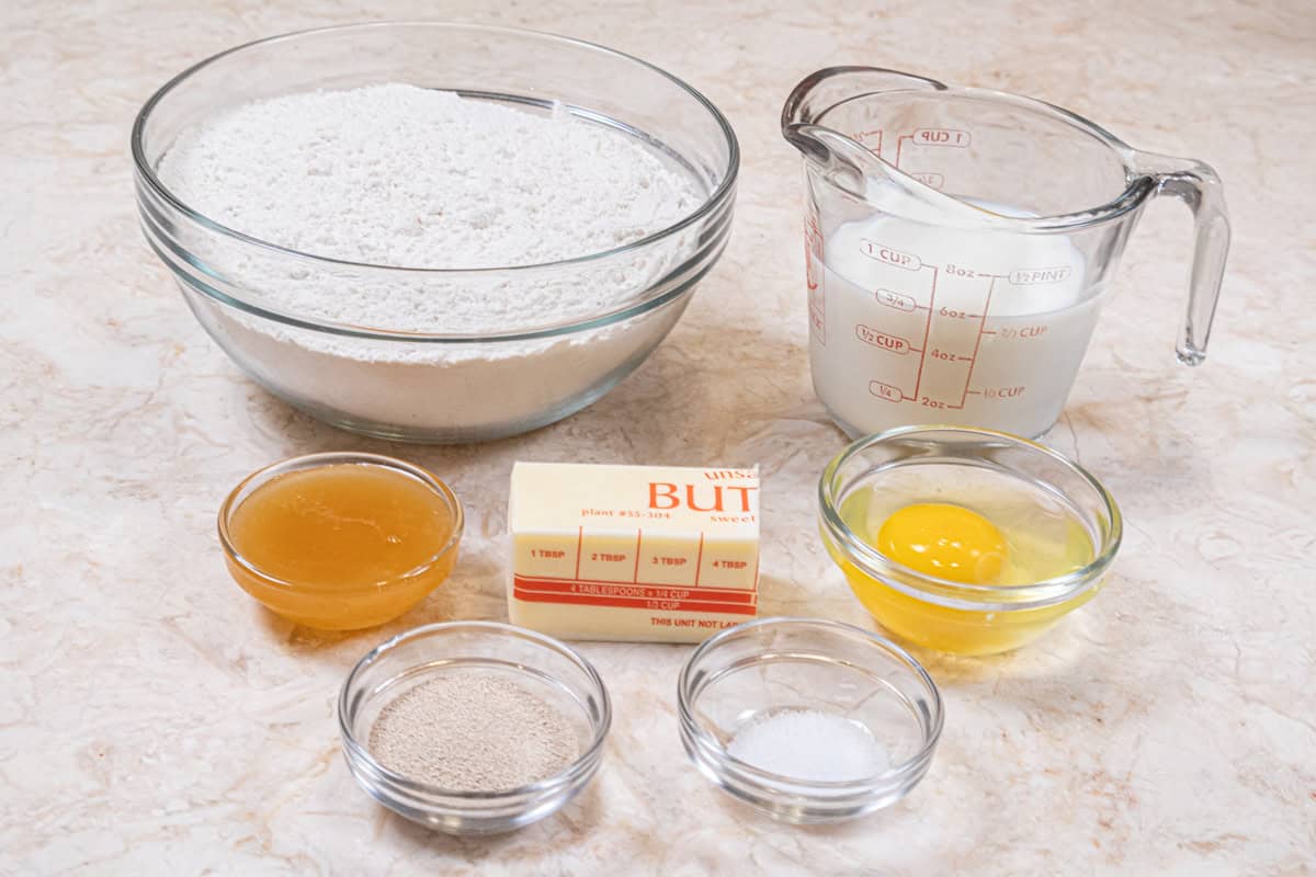 Ingredients for the Apple Cardamom Pull Apart Bread are milk ,insant yeast, egg, unsalted butter, salt and all-purpose flour.