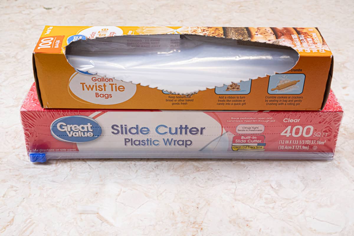 This is a photo of a box of plastic bags and a box of plastic wrap